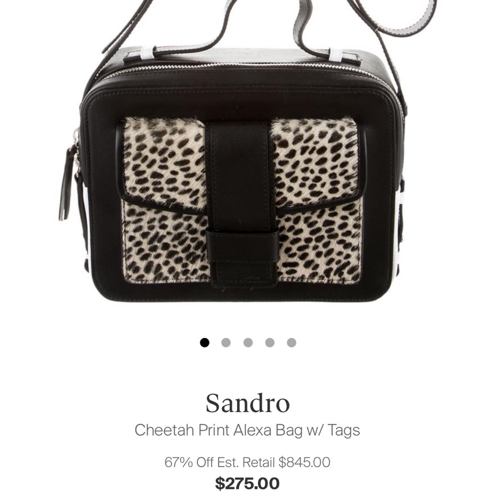 Sandro Alexa Black & White Crossbody Top Handle Leather with animal print